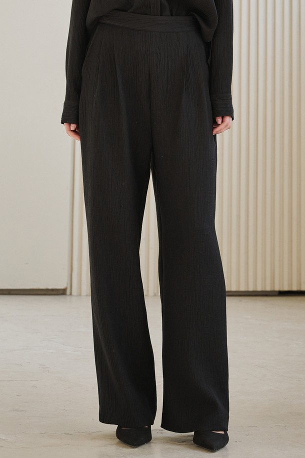 NOUVE - 롱/미디팬츠 - 링클 와이드 밴딩 팬츠 - 블랙 / Wrinkle Wide Banding Pants - Black