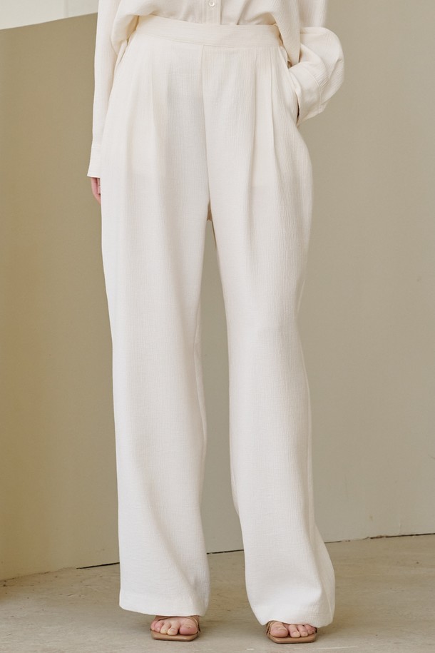 NOUVE - 롱/미디팬츠 - 링클 와이드 밴딩 팬츠 - 아이보리 / Wrinkle Wide Banding Pants - Ivory