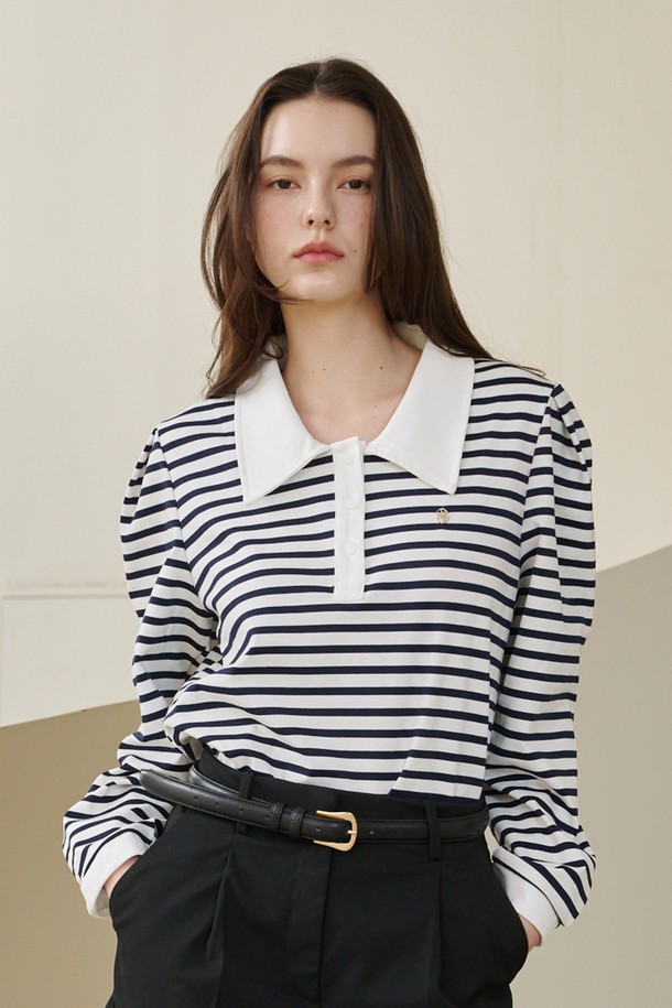 NOUVE - 긴소매 티셔츠 - 스트라이프 퍼프 롱슬리브 티셔츠 - 네이비 / Stripe Puff Long Sleeve T-Shirts -Navy