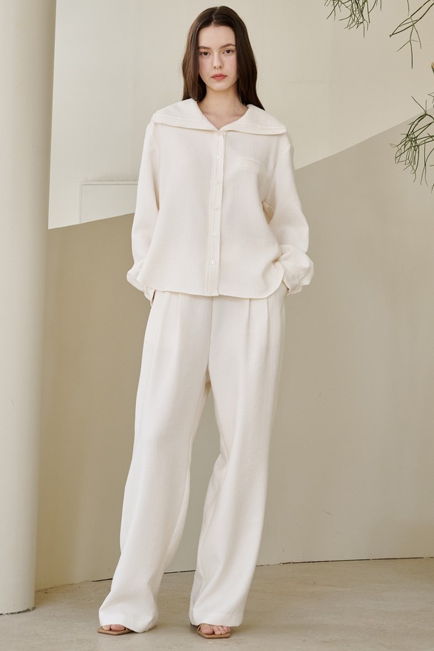 NOUVE - 블라우스 - 세일러 카라 링클 블라우스 셋업 - 아이보리 / Sailor Collar Wrinkle Blouse Set Up - Ivory