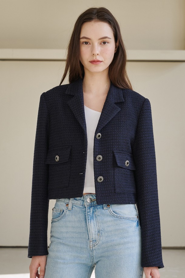 NOUVE - 자켓 - 노치드 카라 트위드 자켓 - 네이비 /  Notched Collar Tweed Jacket - Navy