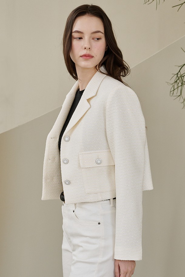 NOUVE - 자켓 - 노치드 카라 트위드 자켓 - 아이보리 /  Notched Collar Tweed Jacket - Ivory