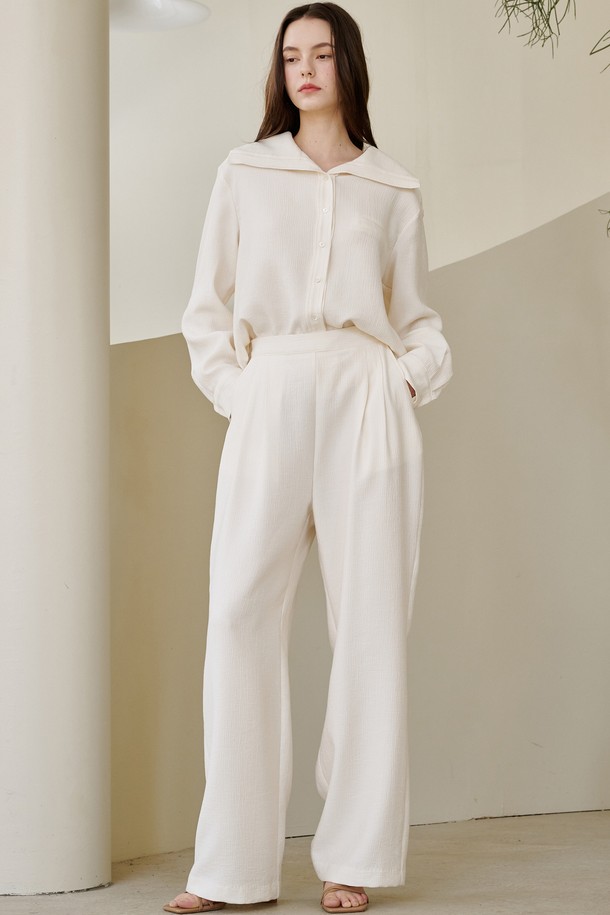 NOUVE - 롱/미디팬츠 - 링클 와이드 밴딩 팬츠 - 아이보리 / Wrinkle Wide Banding Pants - Ivory