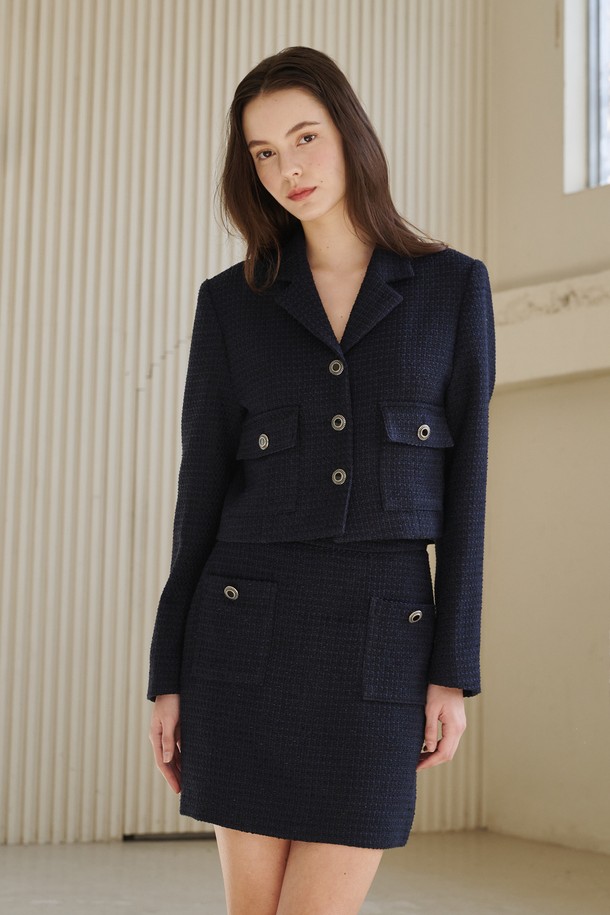 NOUVE - 자켓 - 노치드 카라 트위드 자켓 - 네이비 /  Notched Collar Tweed Jacket - Navy