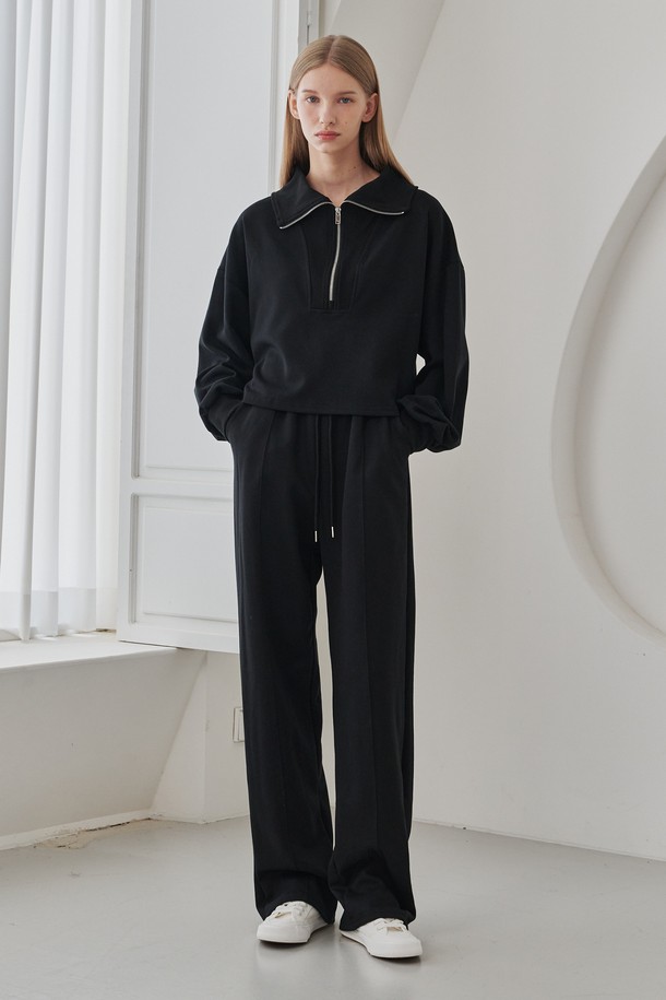 NOUVE - 롱/미디팬츠 - 와이드 핀턱 밴딩 팬츠 - 블랙 / Wide Pintuck Banding Pants - Black