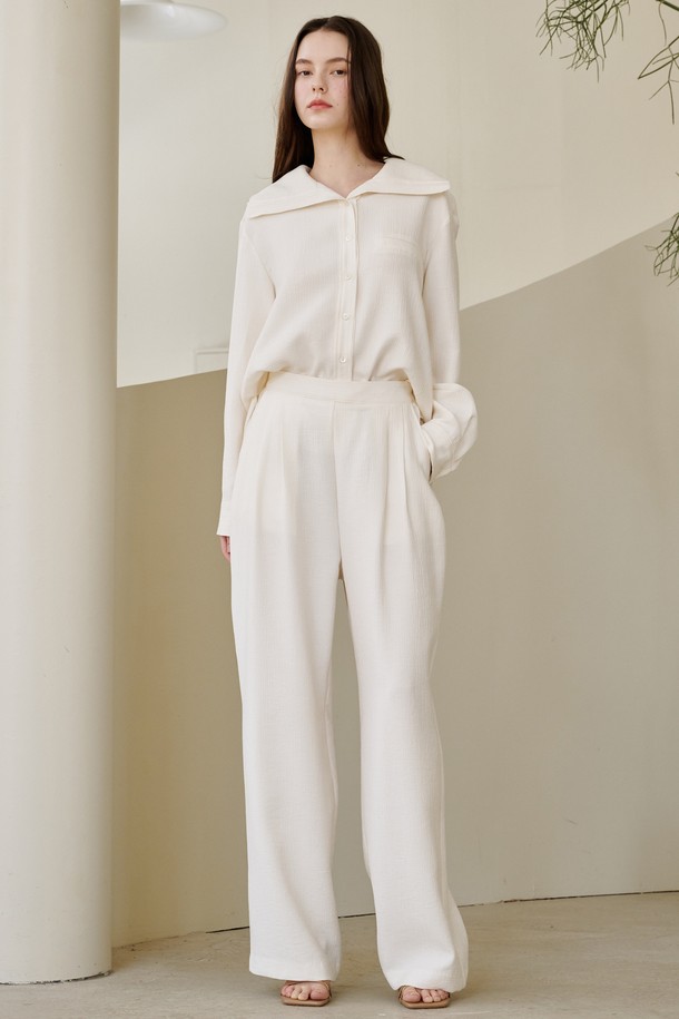 NOUVE - 롱/미디팬츠 - 링클 와이드 밴딩 팬츠 - 아이보리 / Wrinkle Wide Banding Pants - Ivory