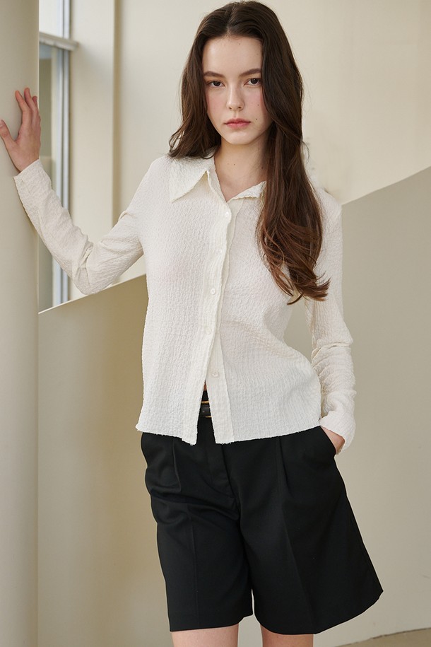 NOUVE - 블라우스 - 카라 버튼 블라우스 -아이보리 / Collar Button Blouse - Ivory