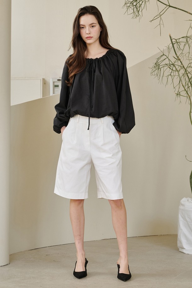 NOUVE - 블라우스 - 벌룬 셔링 블라우스 - 블랙 / Balloon Shirring Blouse -Black