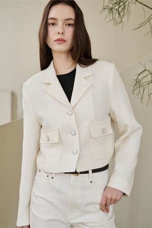 노치드 카라 트위드 자켓 - 아이보리 /  Notched Collar Tweed Jacket - Ivory