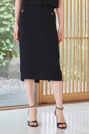 트위드 포켓 스커트 - 딥 네이비 / Tweed Pocket Skirt - Deep Navy