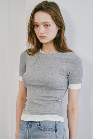 컬러매칭 하프 슬리브 티셔츠 - 멜란지그레이 / Color Matching Half Sleeve T -Shirts - Melange Gray
