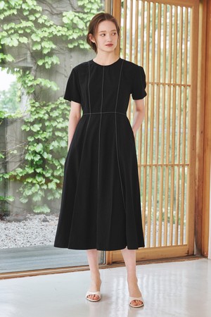 스티치 플레어 드레스 - 블랙  / Stitch Flare Dress - Black