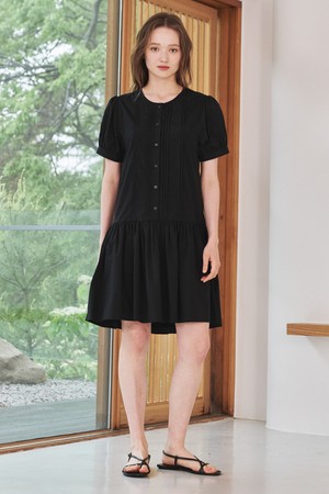 써머 핀턱 셔링 드레스 - 블랙 / Summer Pintuck Shirring Dress - Black