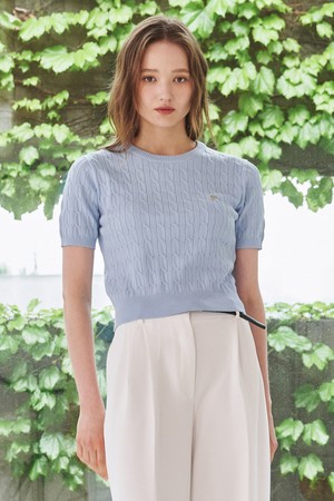 써머 케이블 라운드 니트 - 스카이블루 / Summer Cable Round Knit - Sky Blue