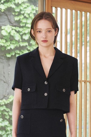 썸머 트위드 크롭 자켓 - 딥 네이비 / Summer Tweed Crop Jacket - Deep Navy
