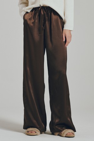 새틴 밴딩팬츠 - 브라운 / Satin Banding Pants - Brown