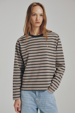 스트라이프 롱슬리브 티셔츠 - 그레이 / Stripe Long Sleeve T-Shirts - Gray