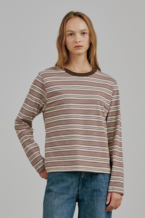 스트라이프 롱슬리브 티셔츠 -베이지 / Stripe Long Sleeve T-Shirts - Beige