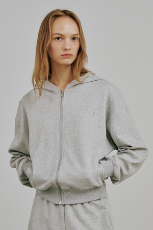에센셜 후드 집업 - 멜란지 그레이 / Essential Hood Zip Up - Melange Gray