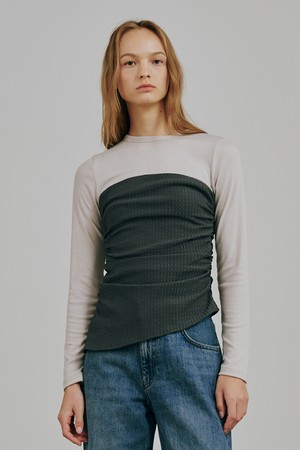 뷔스티에 탑 +롱슬리브 셋트 - 그레이 / Bustier Top + Long Sleeve Set - Gray