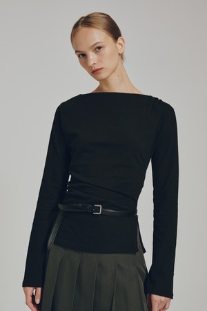 보트넥 드레이프 티셔츠 - 블랙 / Boatneck Drape T-shirts - Black