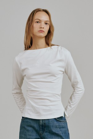 보트넥 드레이프 티셔츠 - 화이트 / Boatneck Drape T-shirts - White