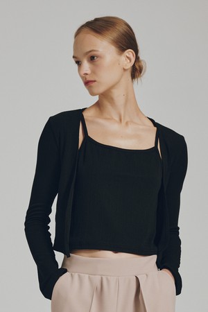 소프트 가디건 슬리브리스 셋트 - 블랙 / Soft Cardigan Sleeveless Set - Black