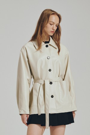 벨티드 레더 자켓 - 크림 / Belted Leather Jacket - Cream