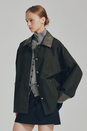 코튼 레더 워크 자켓 -  다크 그레이 / Cotton Leather Work Jacket - Dark Gray