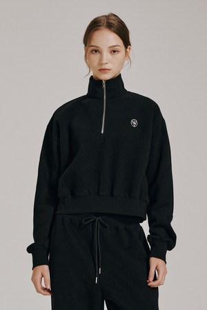 [기모] 하프집업 크롭 스웻셔츠 - 블랙 / Half Zip Up Crop Sweatshirts - Black
