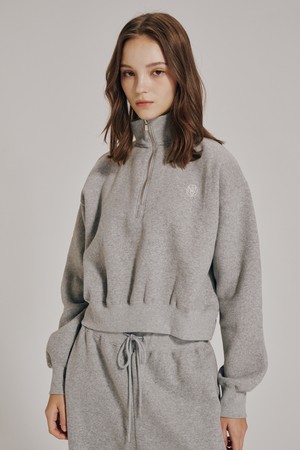 [기모] 하프집업 크롭 스웻셔츠 - 멜란지 그레이 / Half Zip Up Crop Sweatshirts - M. Gray