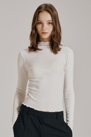 프릴 하프넥 티셔츠 - 아이보리 / Frill Half-Neck T-Shirt - Ivory