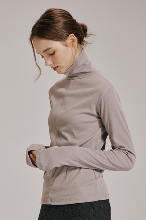 스티치 터틀넥 워머 티셔츠 - 모카 / Stitch Turtleneck Warmer T-Shirt - Mocha