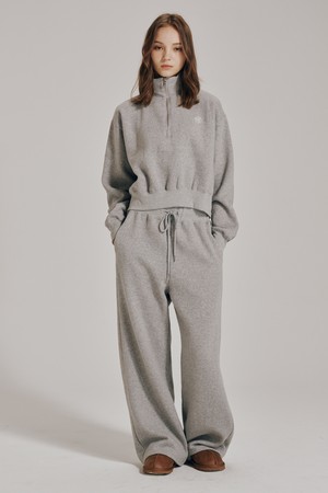 [기모] 하프집업 크롭 스웻셔츠 셋업 - 멜란지 그레이 / Half Zip Up Crop Sweatshirts Set Up - M.Gray