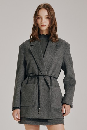 울 벨티드 자켓 - 차콜 / Wool Belted Jacket - Chacoal
