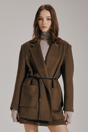 울 벨티드 자켓 - 브라운 / Wool Belted Jacket - Brown