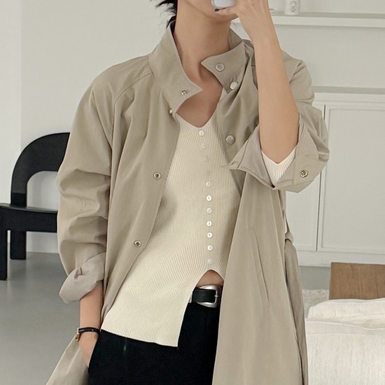 하이넥 트렌치코트 - 베이지 / High Neck Trench Coat - Beige