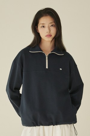 코튼 하프 집업 스웻셔츠 - 네이비/ Cotton Half-Zip Up Sweatshirt - Navy