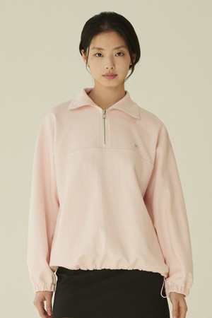 코튼 하프 집업 스웻셔츠 - 핑크/ Cotton Half-Zip Up Sweatshirt - Pink