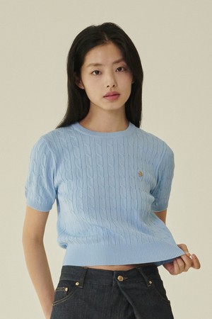 써머 케이블 라운드 니트 - 스카이블루 / Summer Cable Round Knit - Sky Blue