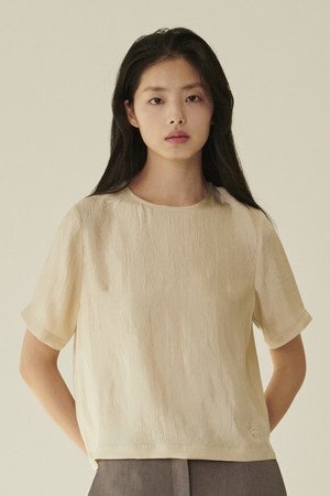 라운드넥 시어 블라우스 - 크림/ Round‑Neck Sheer Blouse - Cream