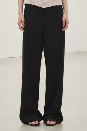 린넨 와이드 커브드 팬츠 - 블랙 / Linen Wide Curved Pants - Black