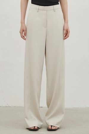 린넨 와이드 커브드 팬츠 - 아이보리 / Linen Wide Curved Pants - Ivory