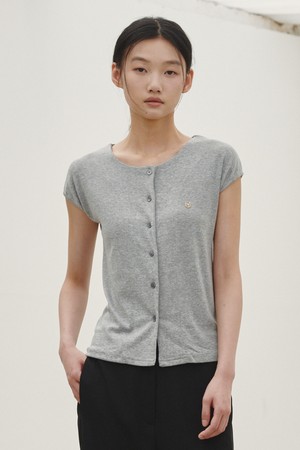 캡슬리브 버튼 티셔츠 - 멜란지 그레이 / Cap Sleeve Button T-shirt - M. Gray