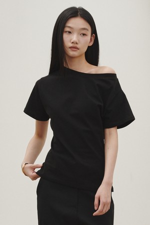 언발란스 코튼 티셔츠 - 블랙 / Unbalanced Cotton T-shirt - Black