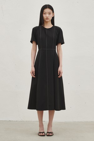 스티치 플레어 드레스 - 블랙  / Stitch Flare Dress - Black