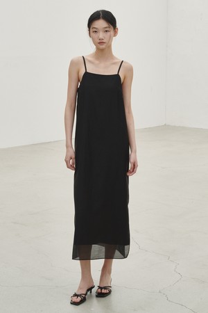 레이어드 슬리브리스 롱 드레스 - 블랙 / Layered Sleeveless Long Dress - Black