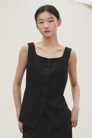 린넨 베스트 블라우스 - 블랙 / Linen Vest Blouse - Black