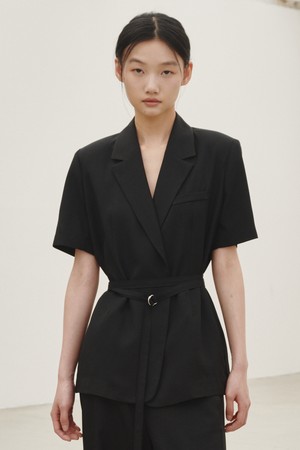 린넨 벨티드 자켓 -블랙 / Linen Belted Jacket - Black