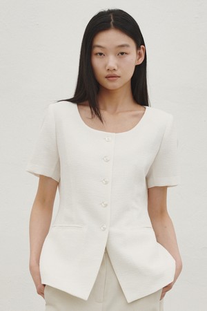 썸머 트위드 라인 자켓 - 화이트 / Summer Tweed  Line Jacket - White